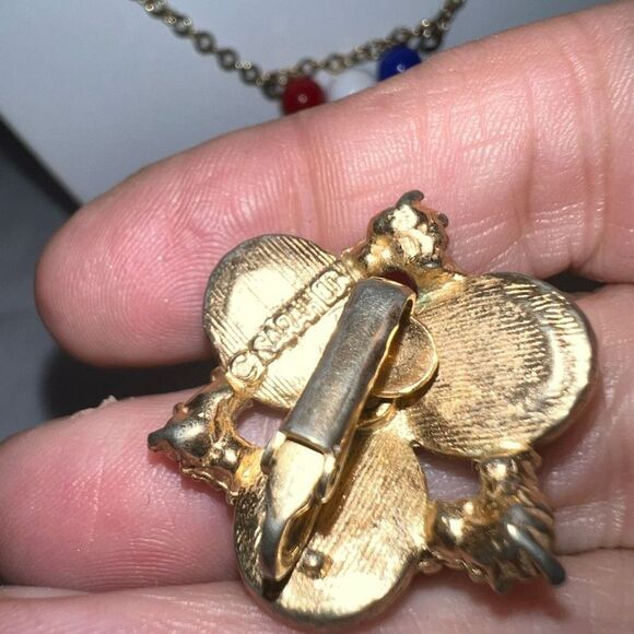 Sara Coventry Vintage Red Whit and Blue Gold Tone Necklace and Clip Earrings Set - Picture 6 of 8